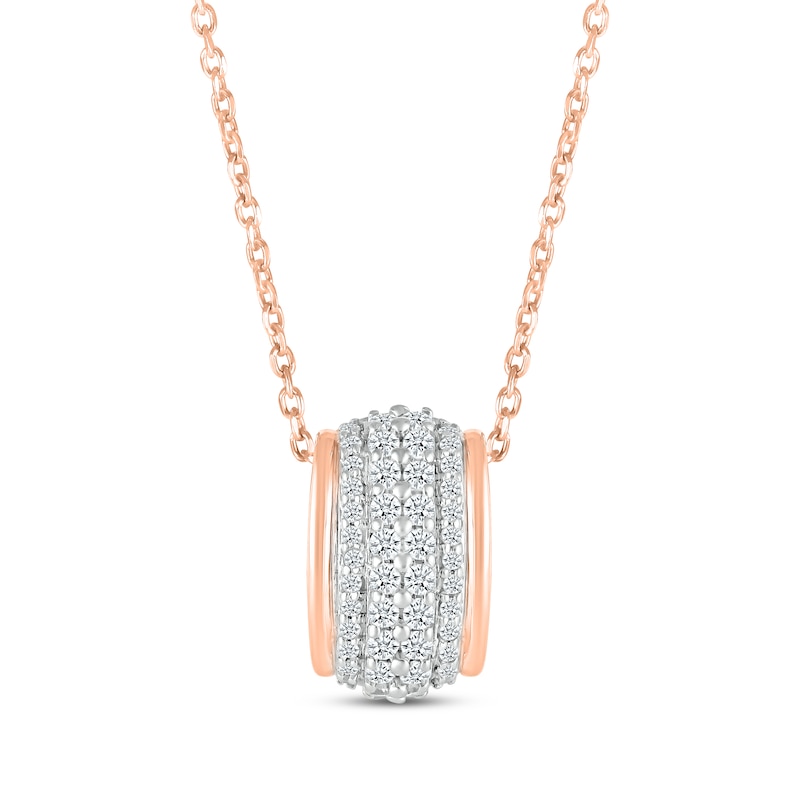 Main Image 1 of Round-Cut Diamond Four-Row Barrel Necklace 1/3 ct tw 10K Rose Gold 18”