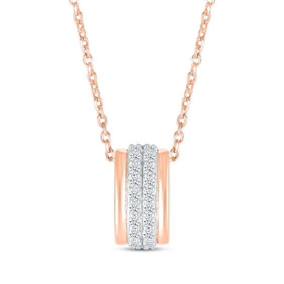 Round-Cut Diamond Two-Row Barrel Necklace 1/8 ct tw 10K Rose Gold 18”