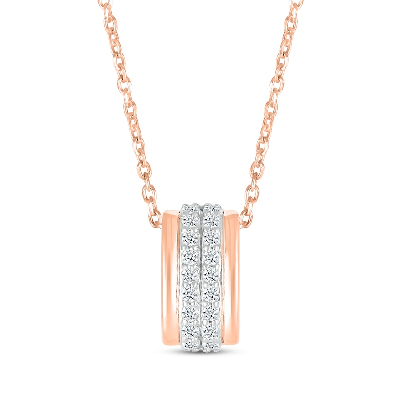 Main Image 1 of Round-Cut Diamond Two-Row Barrel Necklace 1/8 ct tw 10K Rose Gold 18”