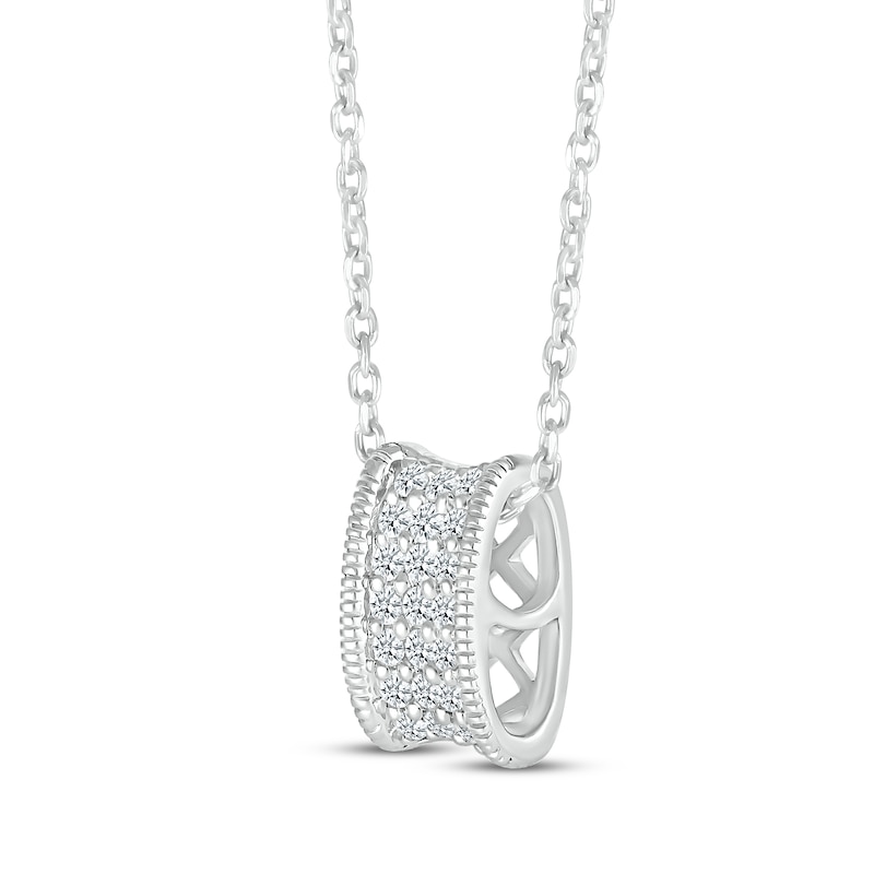 Main Image 2 of Vintage-Style Round-Cut Diamond Three-Row Barrel Necklace 1/6 ct tw Sterling Silver 18”