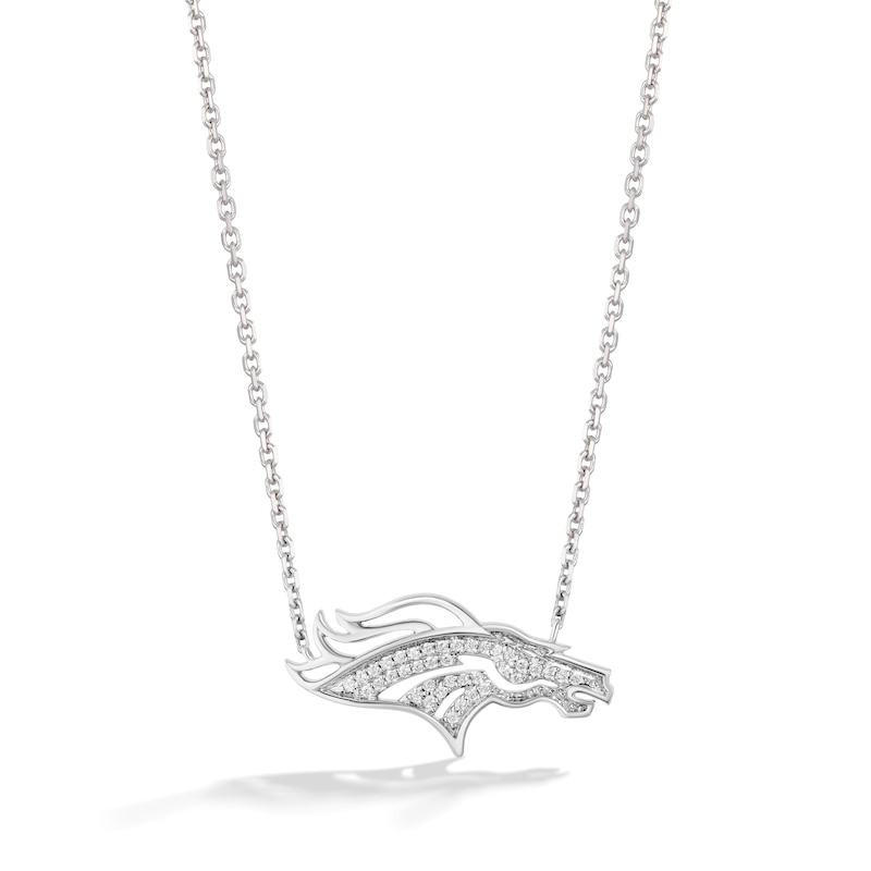 Main Image 1 of True Fans Denver Broncos 1/10 CT. T.W. Diamond Logo Necklace in Sterling Silver