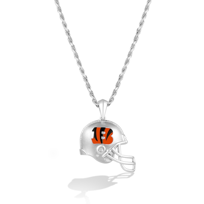 True Fans Cincinnati Bengals 1/20 CT. T.W. Diamond Helmet Necklace in Sterling Silver