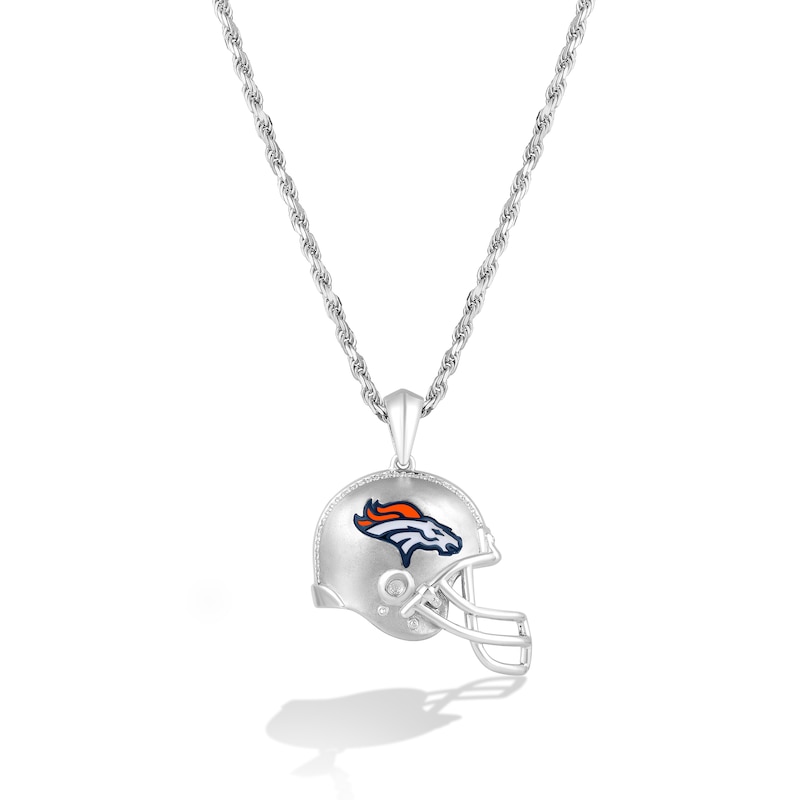 True Fans Denver Broncos 1/20 CT. T.W. Diamond Helmet Necklace in Sterling Silver