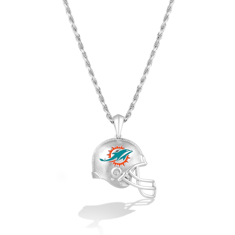 True Fans Miami Dolphins 1/20 CT. T.W. Diamond Helmet Necklace in Sterling Silver