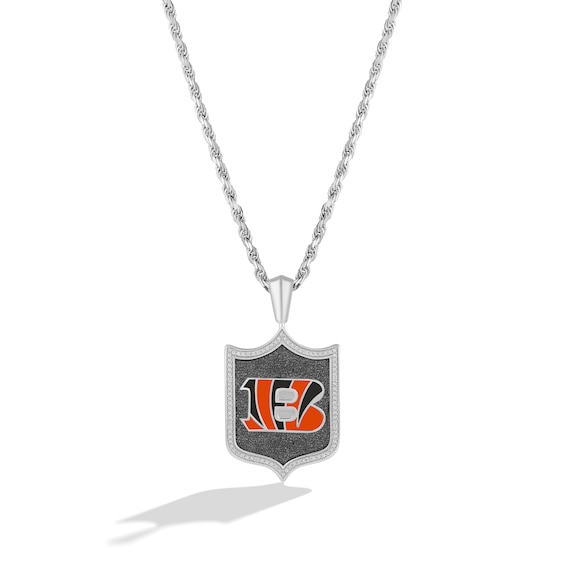 True Fans Cincinnati Bengals 1/5 CT. T.W. Diamond and Enamel Reversible Shield Necklace in Sterling Silver