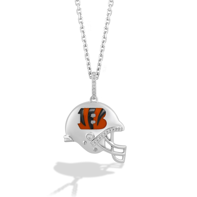 True Fans Cincinnati Bengals 1/20 CT. T.W. Diamond Helmet Necklace in Sterling Silver