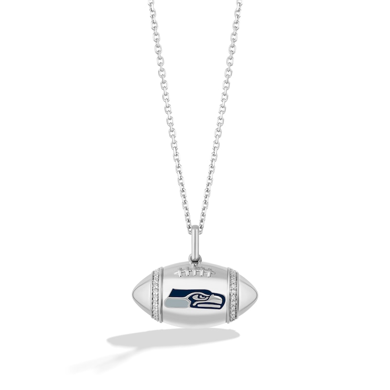 True Fans Seattle Seahawks Diamond Accent Football Necklace in Sterling Silver