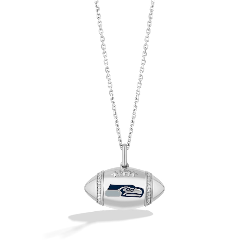 Main Image 1 of True Fans Seattle Seahawks Diamond Accent Football Necklace in Sterling Silver