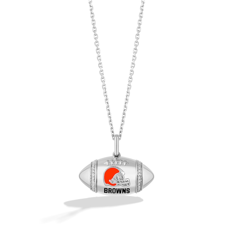 Main Image 1 of True Fans Cleveland Browns Diamond Accent Football Necklace in Sterling Silver