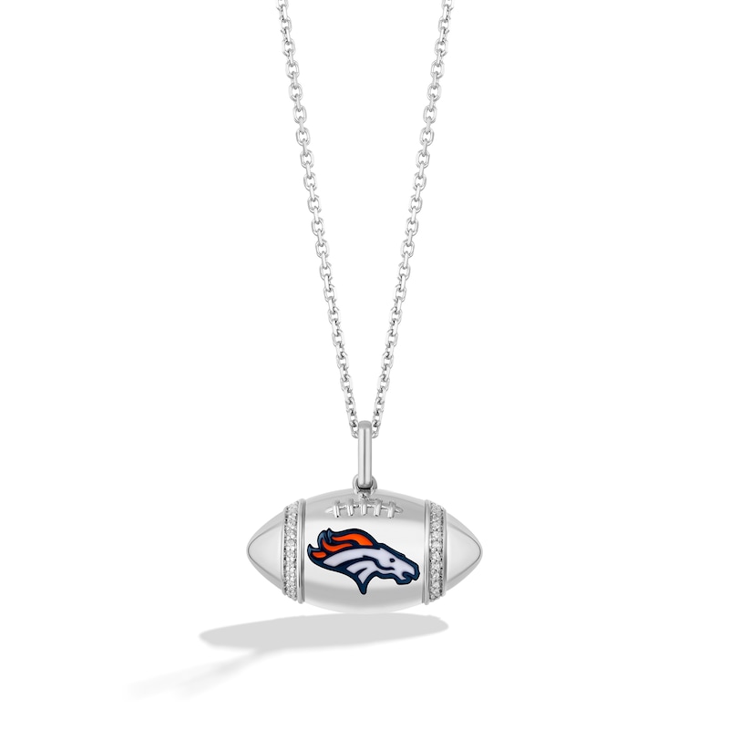 Main Image 1 of True Fans Denver Broncos Diamond Accent Football Necklace in Sterling Silver
