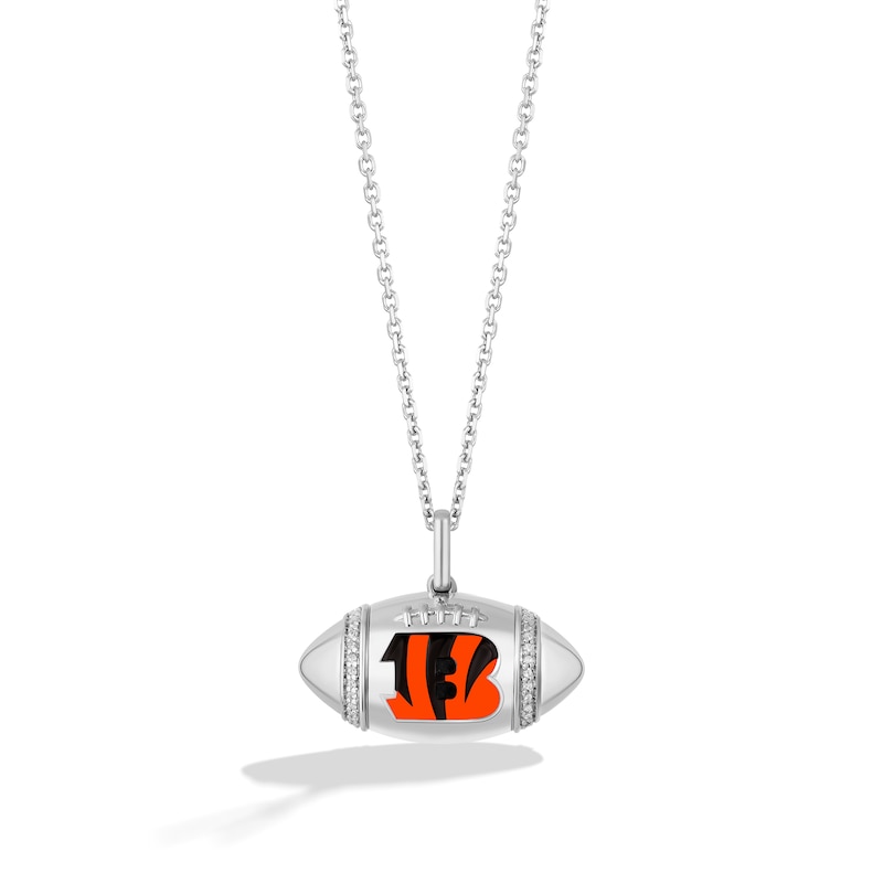 Main Image 1 of True Fans Cincinnati Bengals Diamond Accent Football Necklace in Sterling Silver