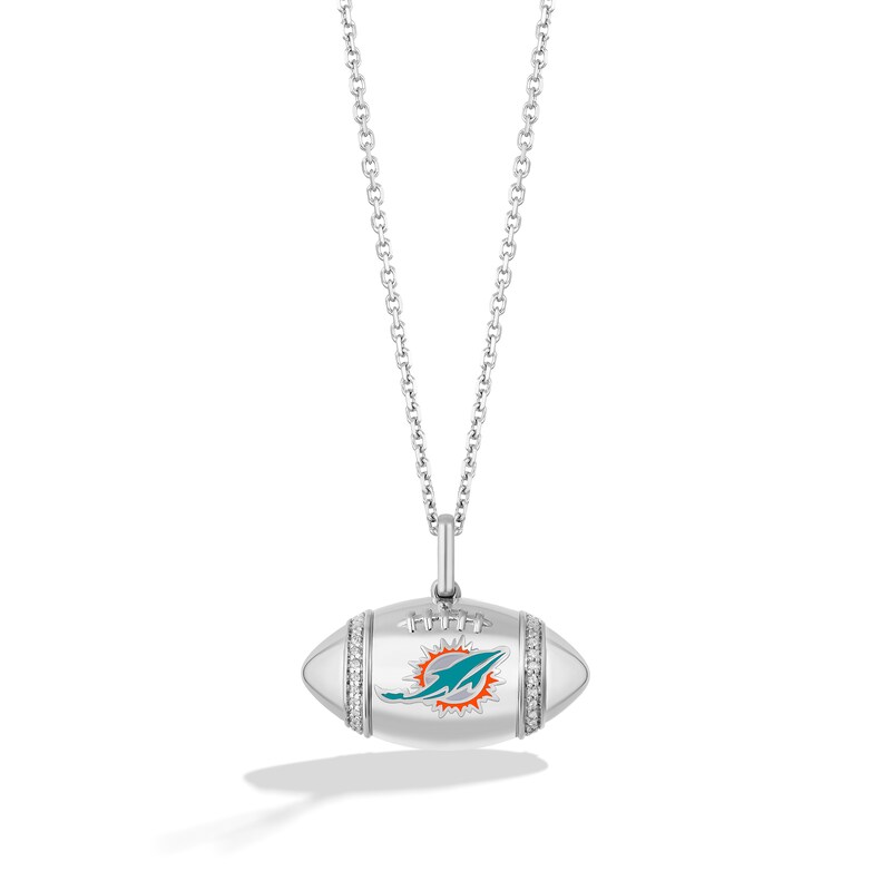 Main Image 1 of True Fans Miami Dolphins Diamond Accent Football Necklace in Sterling Silver