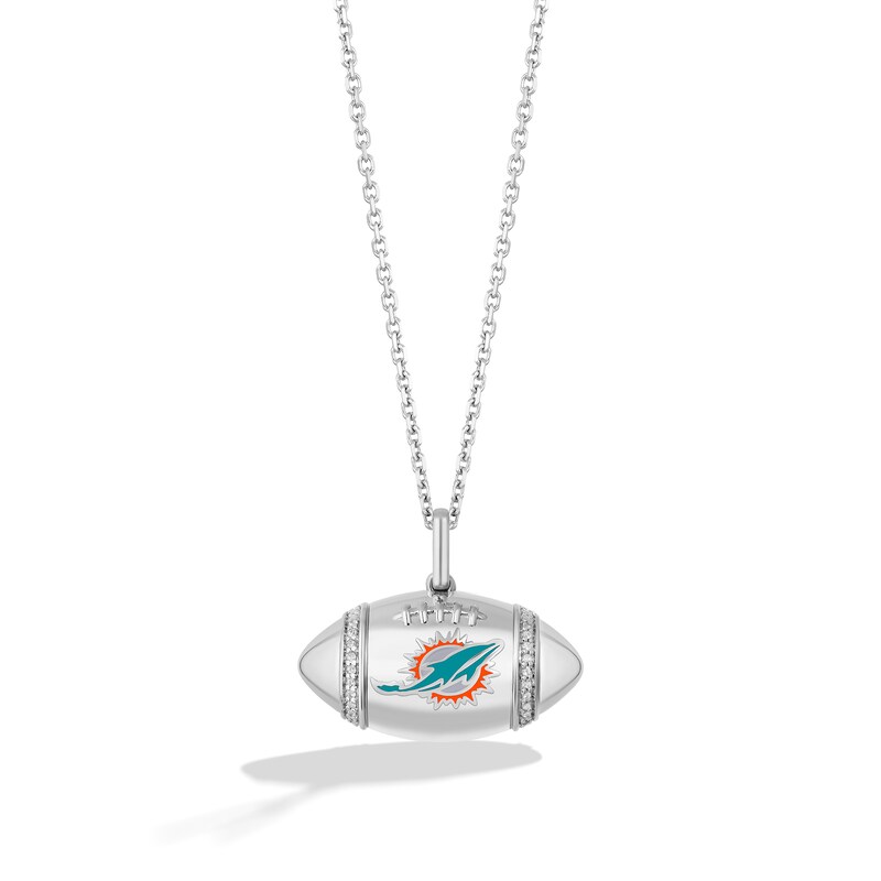 True Fans Miami Dolphins Diamond Accent Football Necklace in Sterling Silver