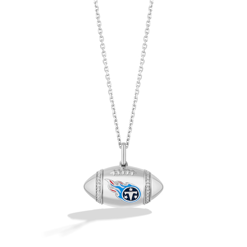Main Image 1 of True Fans Tennessee Titans Diamond Accent Football Necklace in Sterling Silver