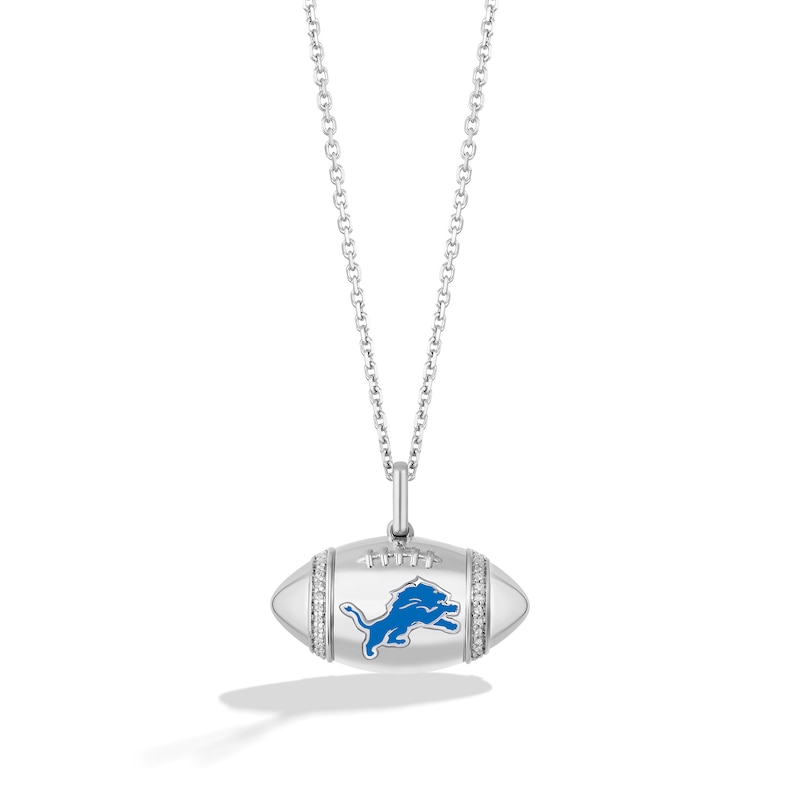 True Fans Detroit Lions Diamond Accent Football Necklace in Sterling Silver