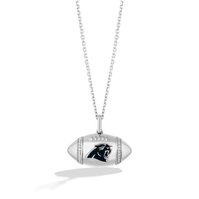 Main Image 1 of True Fans Carolina Panthers Diamond Accent Football Necklace in Sterling Silver