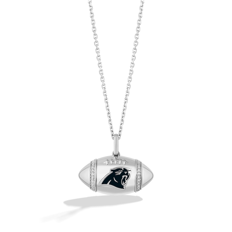 True Fans Carolina Panthers Diamond Accent Football Necklace in Sterling Silver