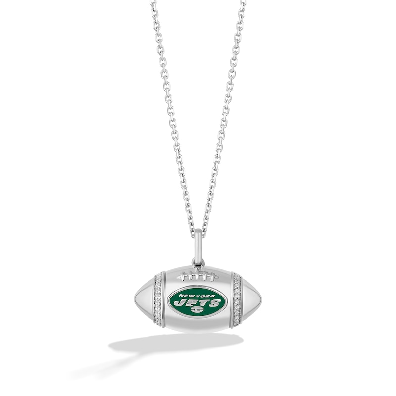Main Image 1 of True Fans New York Jets Diamond Accent Football Necklace in Sterling Silver