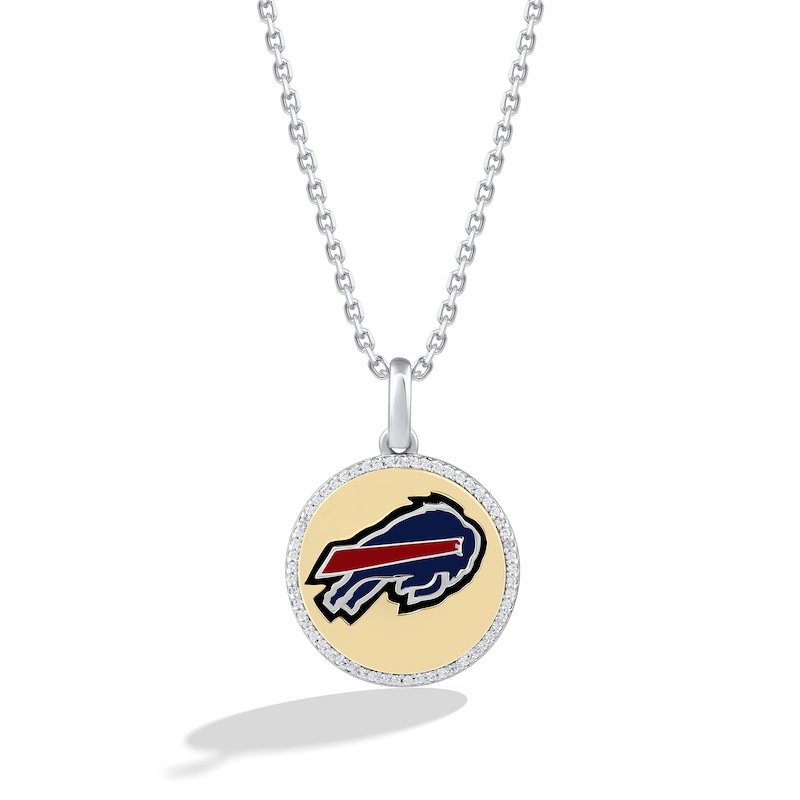 True Fans Buffalo Bills 1/10 CT. T.W. Diamond Enamel Disc Necklace in Sterling Silver and 10K Yellow Gold