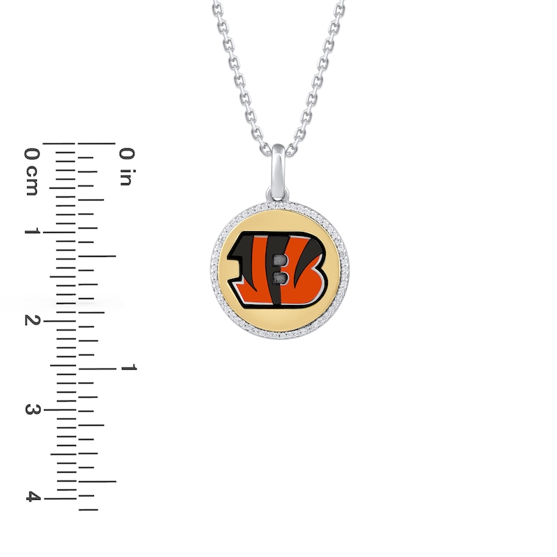 True Fans Cincinnati Bengals 1/10 CT. T.W. Diamond Enamel Disc Necklace in Sterling Silver and 10K Yellow Gold