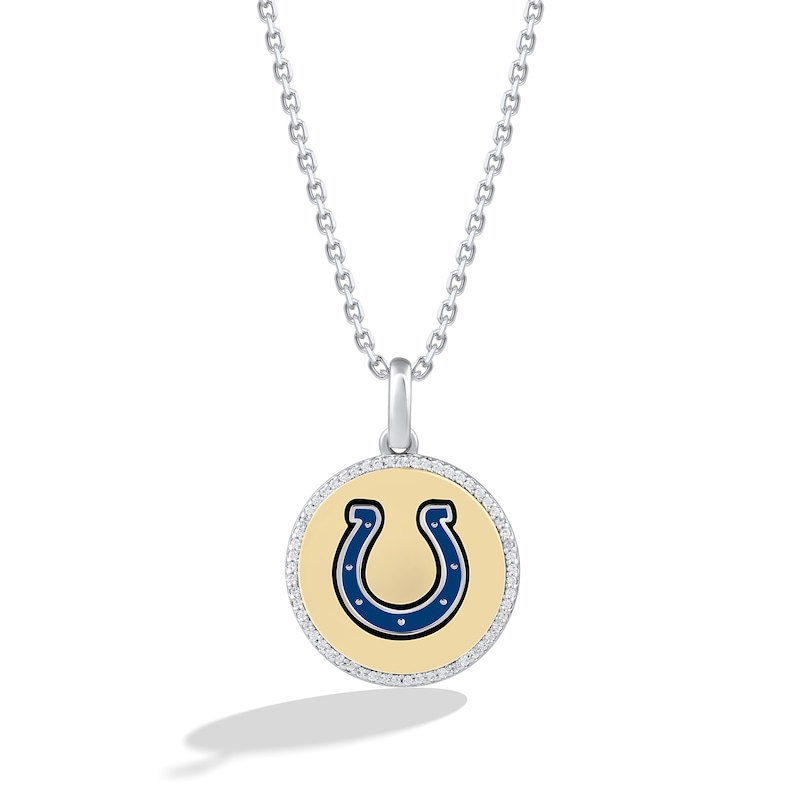 True Fans Indianapolis Colts 1/10 CT. T.W. Diamond Enamel Disc Necklace in Sterling Silver and 10K Yellow Gold