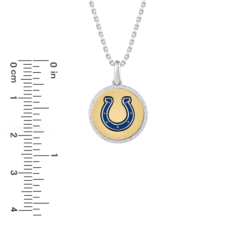 True Fans Indianapolis Colts 1/10 CT. T.W. Diamond Enamel Disc Necklace in Sterling Silver and 10K Yellow Gold