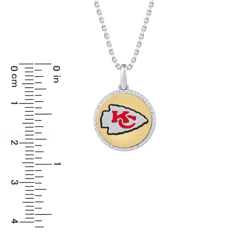 True Fans Kansas City Chiefs 1/20 CT. T.W. Diamond Enamel Disc Necklace in Sterling Silver and 10K Yellow Gold