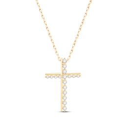 Round-Cut Diamond Cross Necklace 1/5 ct tw 10K Yellow Gold 18”