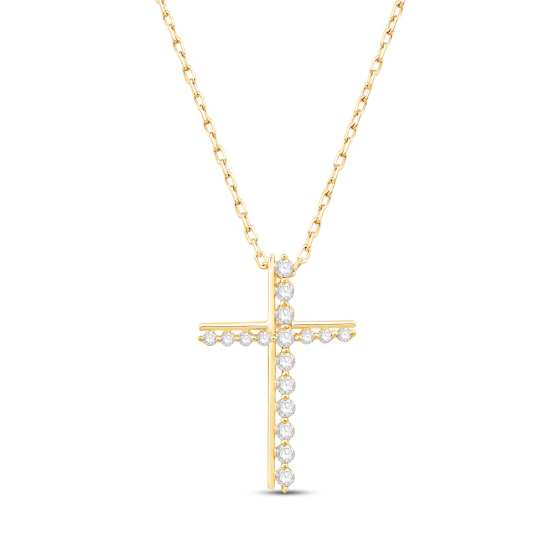 Main Image 1 of Round-Cut Diamond Cross Necklace 1/5 ct tw 10K Yellow Gold 18”