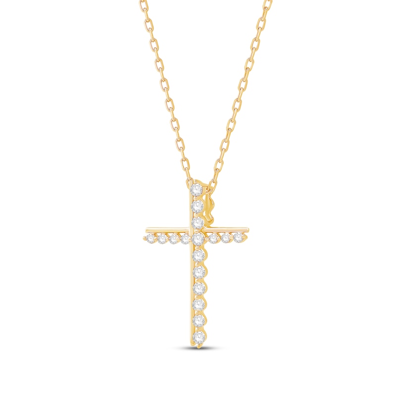 Main Image 3 of Round-Cut Diamond Cross Necklace 1/5 ct tw 10K Yellow Gold 18”