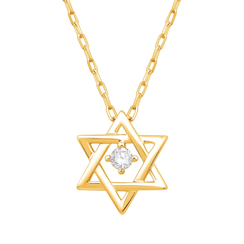 Main Image 1 of Round-Cut Diamond Solitaire Star of David Necklace 1/20 ct tw 10K Yellow Gold 18”