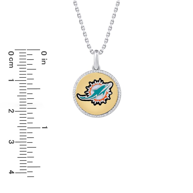 True Fans Miami Dolphins 1/10 CT. T.W. Diamond Enamel Disc Necklace in Sterling Silver and 10K Yellow Gold