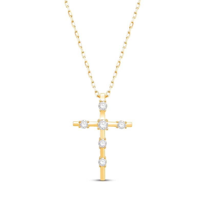 Main Image 1 of Round-Cut Diamond Station Cross Necklace 1/4ct tw 10K Yellow Gold 18”