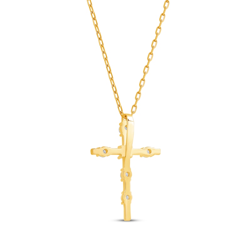 Main Image 3 of Round-Cut Diamond Station Cross Necklace 1/4ct tw 10K Yellow Gold 18”