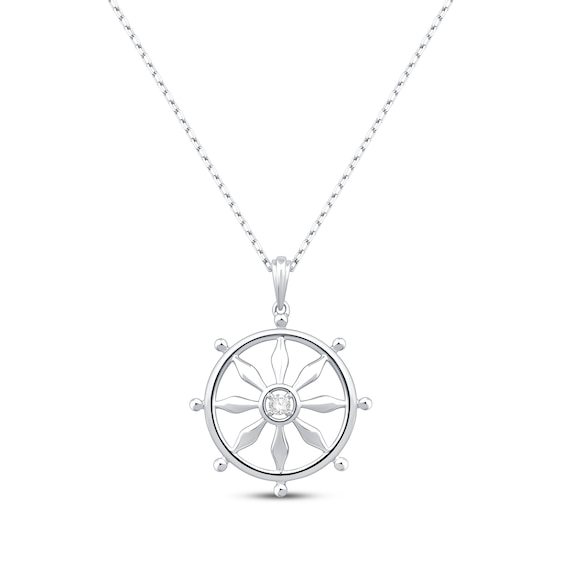 Round-Cut Diamond Solitaire Wheel of Dharma Necklace 1/20 ct tw Sterling Silver 18”