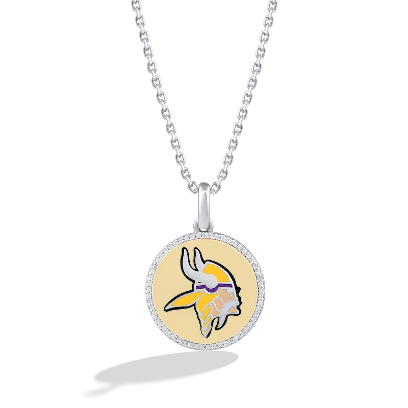 True Fans Minnesota Vikings 1/10 CT. T.W. Diamond Enamel Disc Necklace in Sterling Silver and 10K Yellow Gold