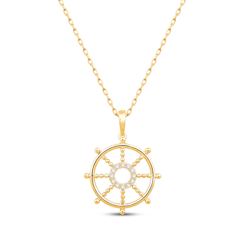 Main Image 1 of Round-Cut Diamond Wheel of Dharma Necklace 1/15 ct tw 10K Yellow Gold 18”