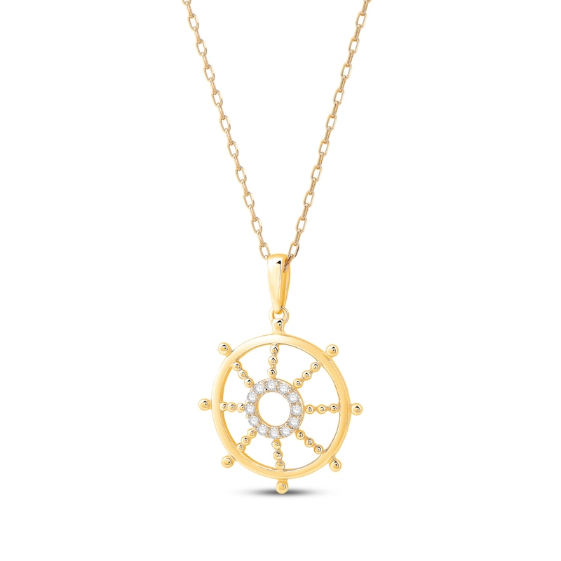 Main Image 2 of Round-Cut Diamond Wheel of Dharma Necklace 1/15 ct tw 10K Yellow Gold 18”