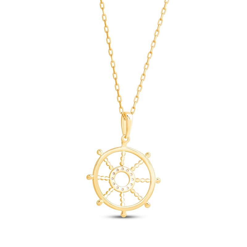 Main Image 3 of Round-Cut Diamond Wheel of Dharma Necklace 1/15 ct tw 10K Yellow Gold 18”