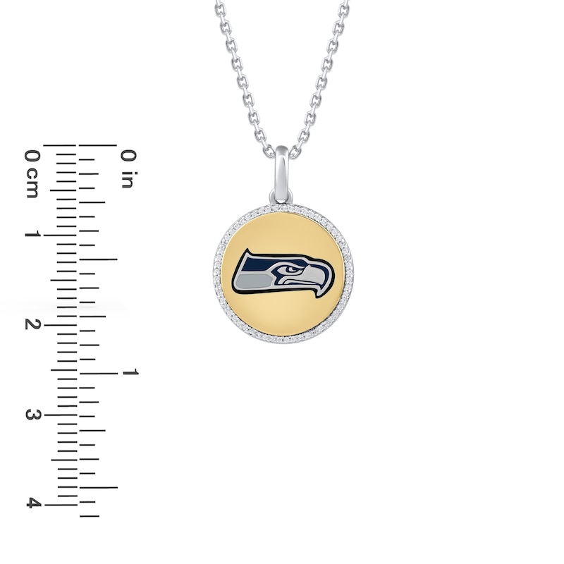 True Fans Seattle Seahawks 1/10 CT. T.W. Diamond Enamel Disc Necklace in Sterling Silver and 10K Yellow Gold