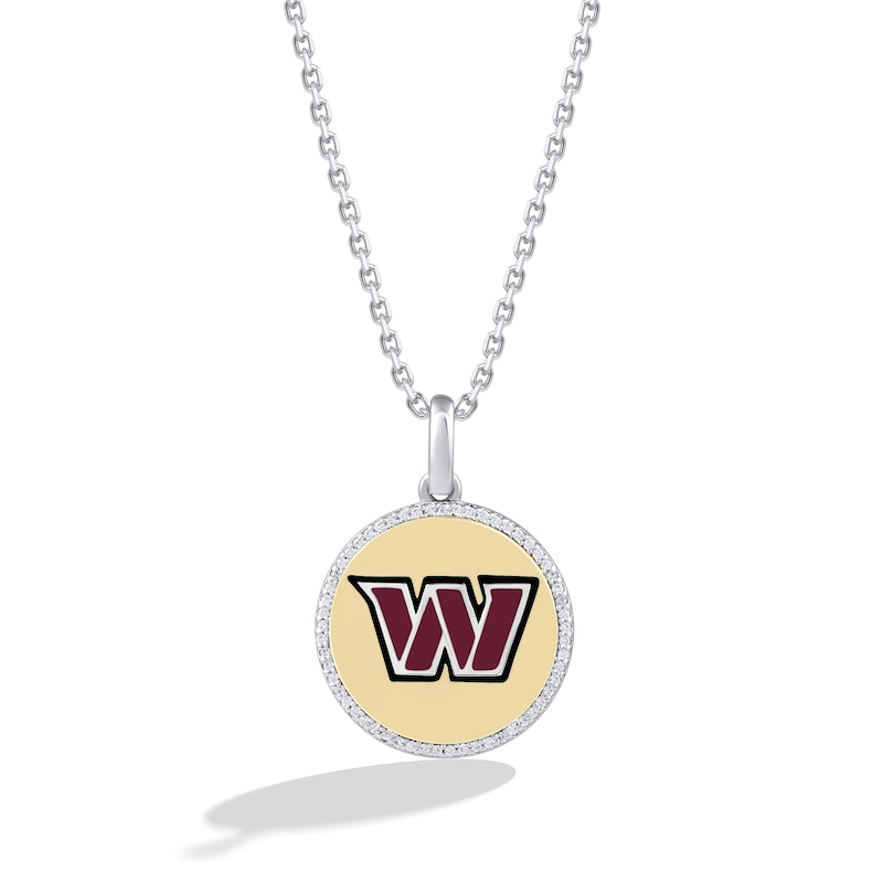 True Fans Washington Commanders 1/10 CT. T.W. Diamond Enamel Disc Necklace in Sterling Silver and 10K Yellow Gold