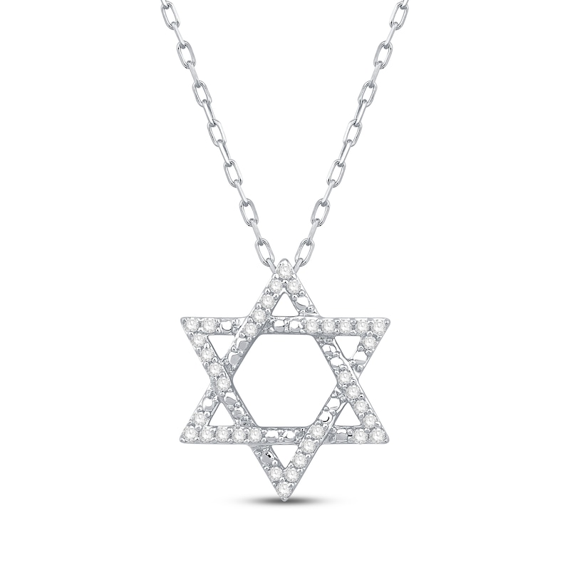 Main Image 1 of Round-Cut Diamond Star of David Necklace 1/6 ct tw Sterling Silver 18”