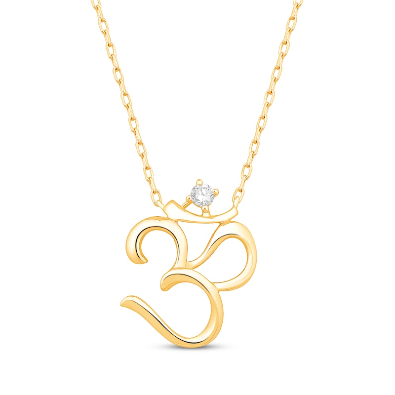 Main Image 1 of Round-Cut Diamond Solitaire Om Necklace 1/20 ct tw 10K Yellow Gold 18”