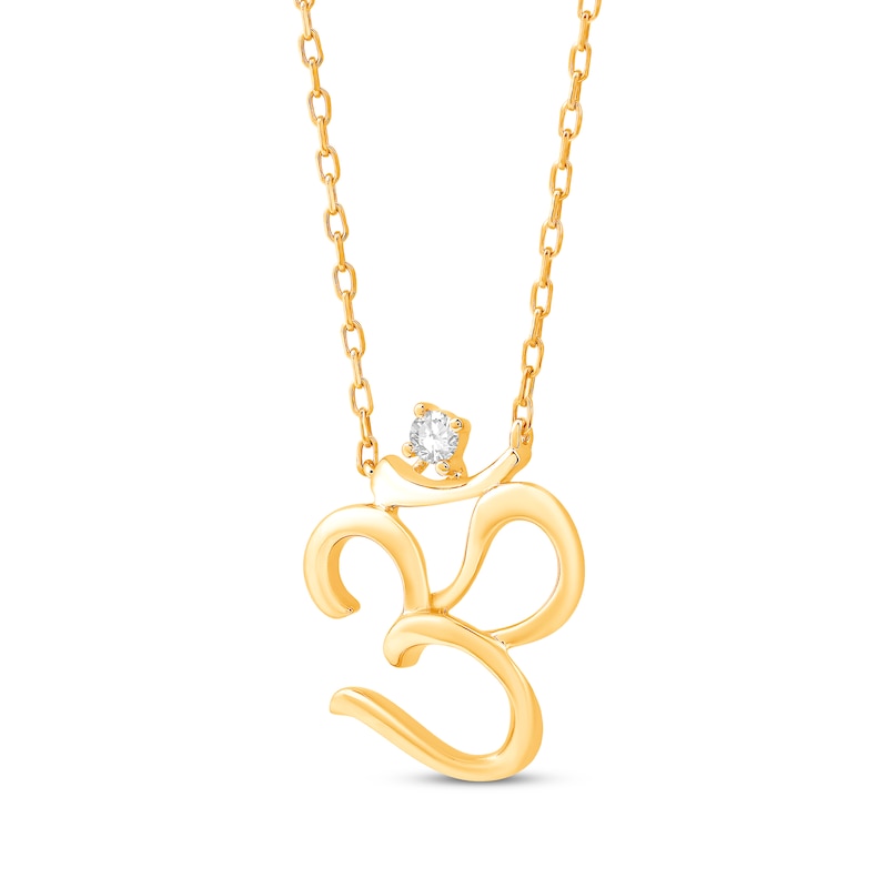 Main Image 2 of Round-Cut Diamond Solitaire Om Necklace 1/20 ct tw 10K Yellow Gold 18”
