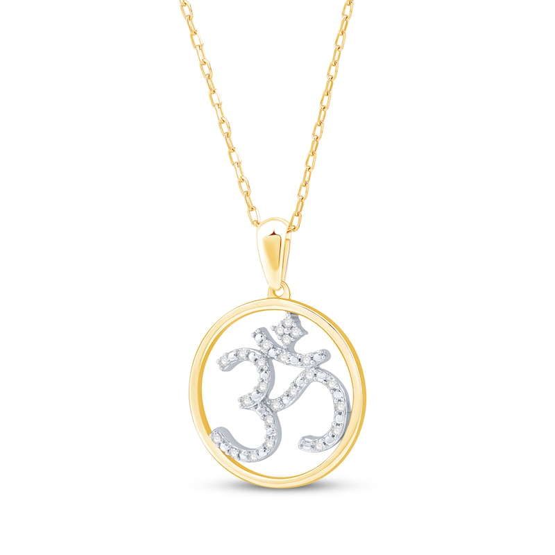 Main Image 2 of Round-Cut Diamond Om Circle Necklace 1/10 ct tw 10K Two-Tone Gold 18”