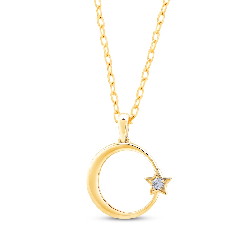 Main Image 2 of Round-Cut Diamond Solitaire Crescent Moon & Star Islam Necklace 1/20 ct tw 10K Yellow Gold 18”
