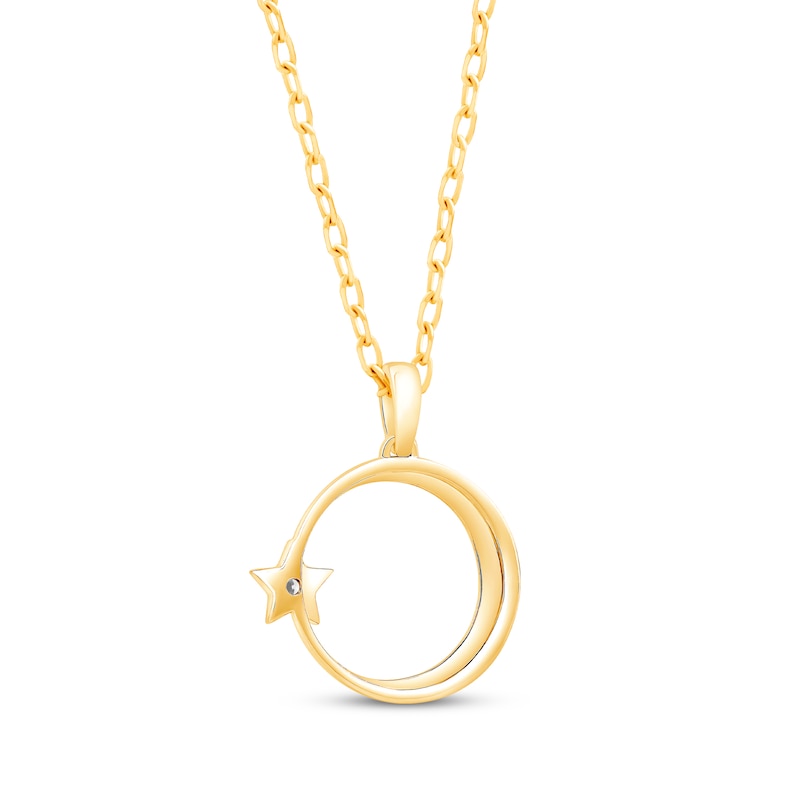 Main Image 3 of Round-Cut Diamond Solitaire Crescent Moon & Star Islam Necklace 1/20 ct tw 10K Yellow Gold 18”