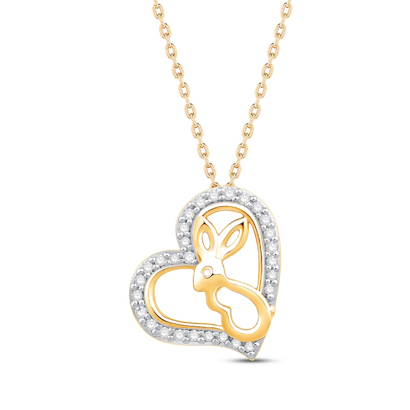 Round-Cut Diamond Year of the Rabbit Heart Necklace 1/6 ct tw 10K Yellow Gold 18”