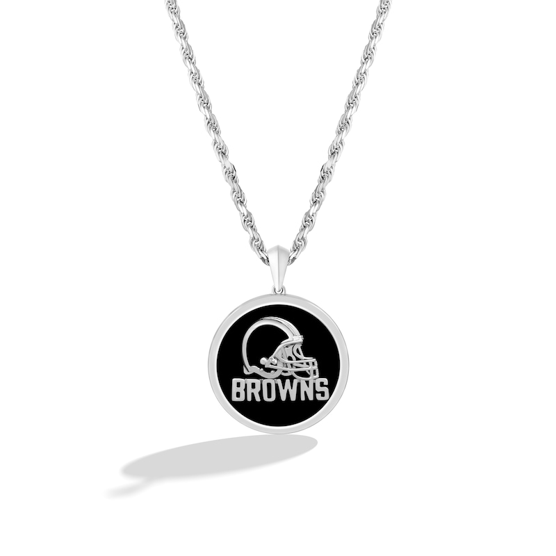 True Fans Cleveland Browns Onyx Disc Necklace in Sterling Silver
