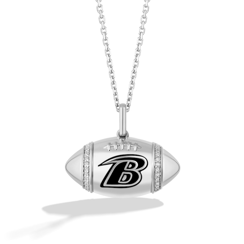 Main Image 1 of True Fans Baltimore Ravens Diamond Accent Football Necklace in Sterling Silver